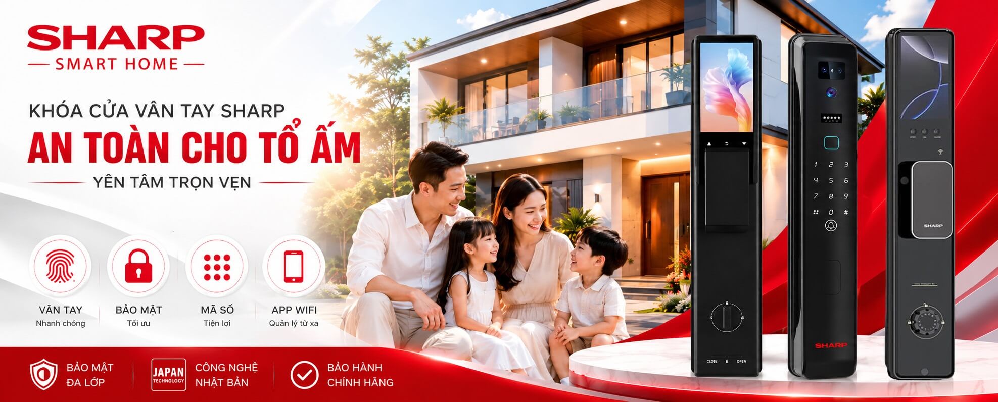 Banner khoá cửa thông minh hãng Sharp
