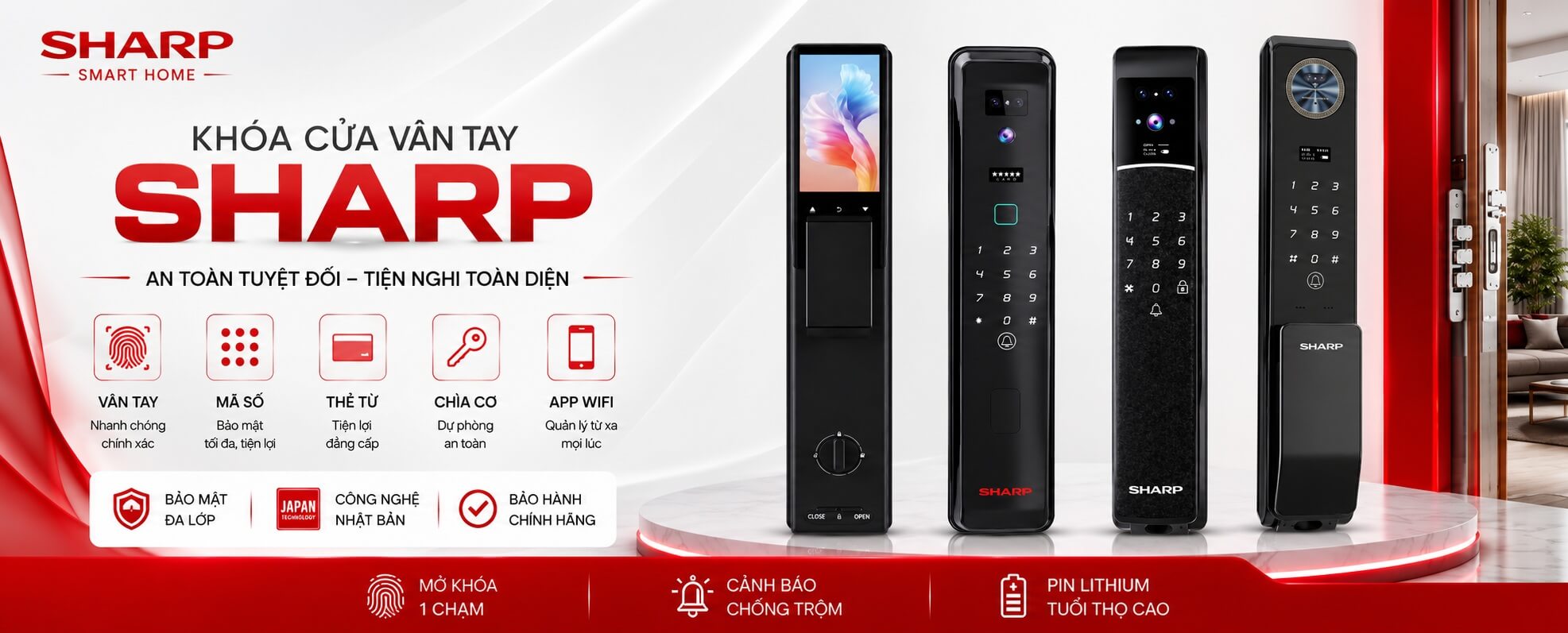 Banner khoá cửa vân tay Sharp