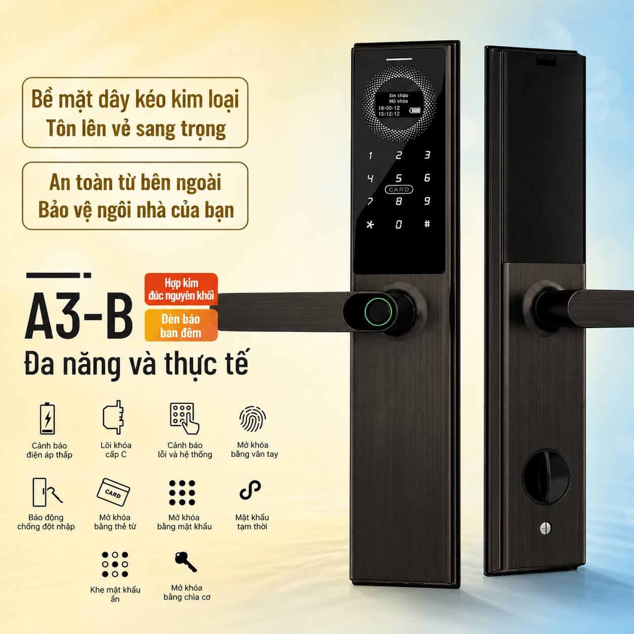 Khóa vân tay điện tử Sharp A3-B thiết kế tay gạt sang trọng
